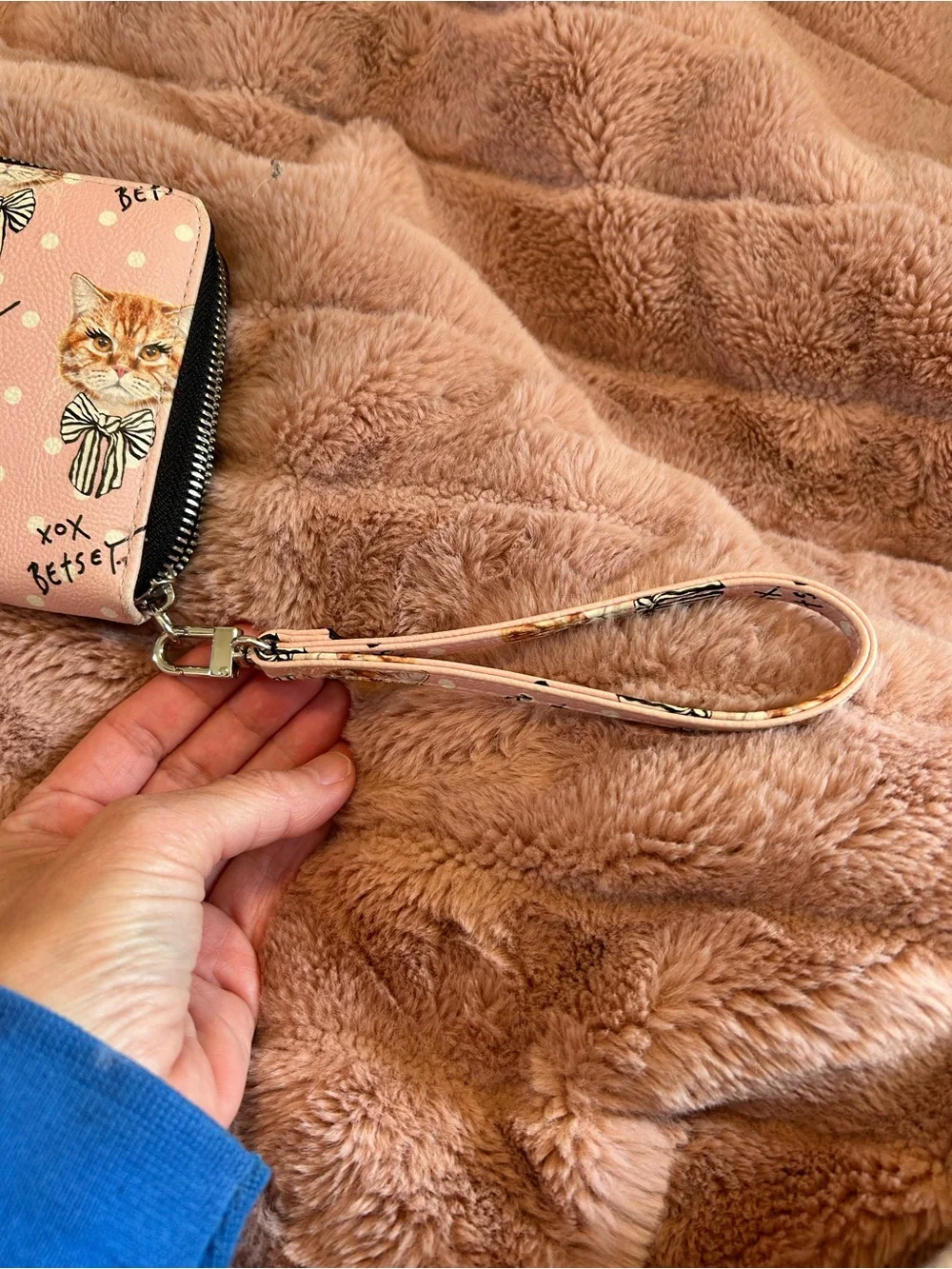 Betsey Johnson Pink Cat Pattern Wristlet Wallet with Bow Accents